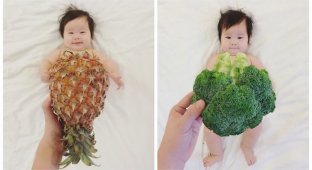 Мама фотографирует младенца в съедобных нарядах (14 фото)