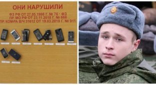 На Урале смартфоны провинившихся солдат прибили гвоздями к доске позора (4 фото)