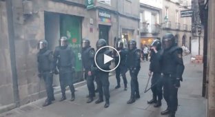 Девять полицейских против толпы протестующих
