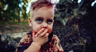 Женщину бурно раскритиковали за фотосессию, где её годовалый сын ест "мозги" (7 фото)