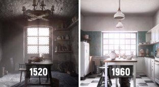 От котла к минимализму: дизайнеры показали, как менялся интерьер кухни в течение 500 лет (7 фото + 1 видео)