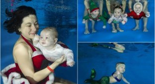 Детишки под водой в Рождественских костюмах (16 фото)