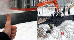 Разрешили: российские автодорожники будут укладывать асфальт в дождь, снег и мороз (10 фото)