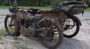 Мотоцикл Harley-Davidson 1916 года, которым нужно управлять с прикрепленной коляски (3 фото + 1 видео)