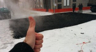Русская традиция. В Нижнем Новгороде асфальтировали дороги в снегопад (5 фото + 1 видео)