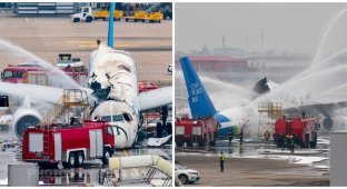 В китайском аэропорту сгорел российский Ту-204 (6 фото)