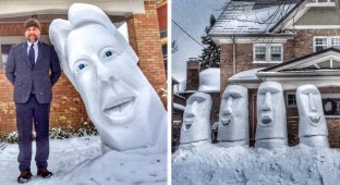 Мужчина лепит из снега 2-метровые снежные скульптуры во дворе своего дома (16 фото)