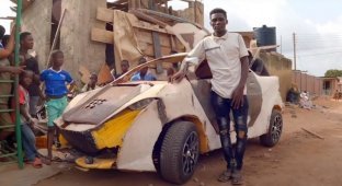 Находчивый подросток из Ганы построил настоящий рабочий автомобиль из металлолома (3 фото + 1 видео)