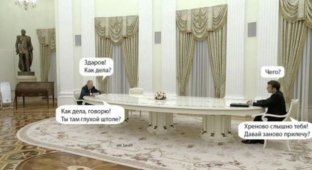 Фотожабы и мемы про встречу Макрона и Путина (10 фото)