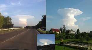 Облако в форме гриба, напоминающее ядерный взрыв, испугало россиян (5 фото)