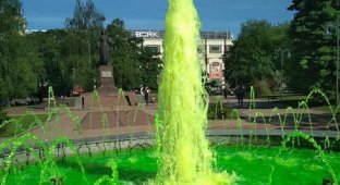 В центре Калининграда забил фонтан с зеленой водой (2 фото + видео)