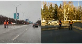 Омские дороги превратили в ледяной каток перед приездом президента (7 фото)