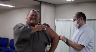 Как борцы сумо вздрагивают и кричат от боли во время прививки (6 фото)