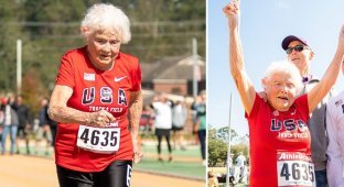 105-летняя спортсменка установила мировой рекорд в беге на 100 метров (3 фото + 1 видео)