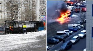 В Москве, во время движения, загорелся пассажирский автобус (2 фото + 1 видео)