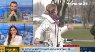 У журналистки с канала «Украина 24» не удалось взять интервью у велосипедиста - смешной фейл