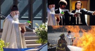 Американский священник для освящения прихожан использовал водяной пистолет и стал героем мемов (20 фото)