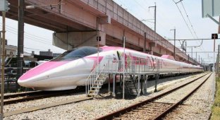 Японский скоростной поезд в стиле Hello Kitty (5 фото)