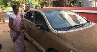 В Индии женщина покрыла свой автомобиль коровьим навозом и больше не пользуется кондиционером (4 фото + 1 видео)