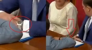 Неловко получилось: украинский чиновник на заседании Рады попытался спрятать дорогие часы (4 фото + 1 видео)