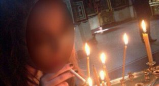 Девушка из Кемерово прикурила сигарету от свечи в храме (5 фото)