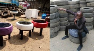 Новая жизнь старых покрышек: африканец мастерит из шин оригинальную мебель (7 фото)
