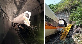 На Тайване поезд врезался в грузовик и сошел с рельсов, не менее 41 человека погибли (19 фото + 1 видео)