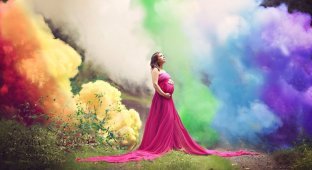 Радужная фотосессия будущей мамочки в честь долгожданной беременности (5 фото)