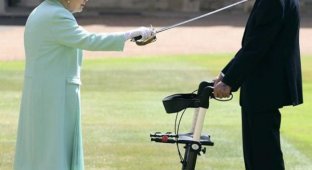 Королева Елизавета II посвятила в рыцари 99-летнего ветерана и фото с церемонии разлетелись на мемы (13 фото)