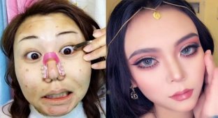 Азиатки трансформируют своё лицо при помощи макияжа и этих людей трудно узнать (5 фото + 1 видео )