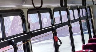 Зачем нужна желтая веревка в автобусах США (4 фото)