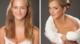 Невесты до и после нанесения макияжа (18 фото)