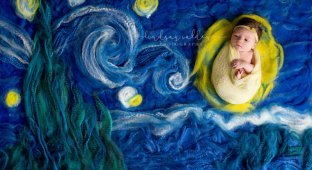 Фотограф снимает новорожденных, конструируя фон по мотивам шедевров мировой живописи (6 фото)
