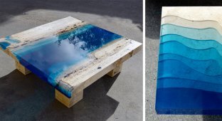 Уникальные столы из травертина и смолы, напоминающие лагуны (11 фото)