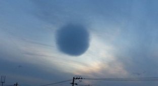 Почти идеально круглое облако видели в Японии (4 фото)