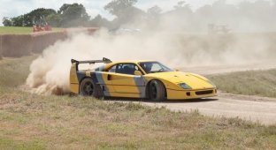 Легендарный суперкар Ferrari F40 покинул свою естественную среду обитания, чтобы показать, на что он способен на грунтовой дороге (3 фото + 1 видео)