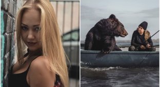 Девушка из Новосибирска порыбачила с медведем (9 фото)