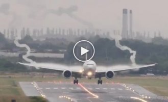 Красивые эффекты при приземление самолета