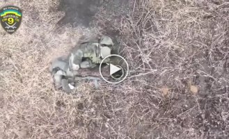 Работа дрона по российским оккупантам