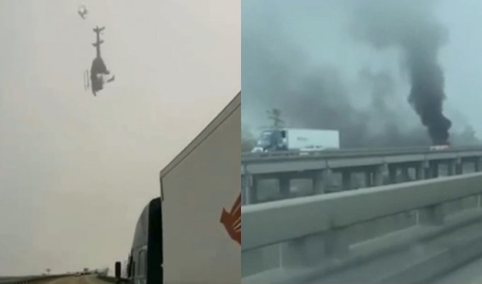 В США попало на видео падение вертолета на оживленную трассу (3 фото + 2 видео)