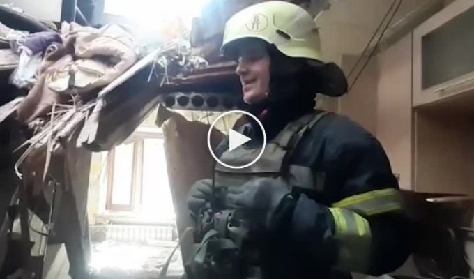 В Харькове спасатели ГСЧС вытащили кота, который просидел две недели в разрушенном доме