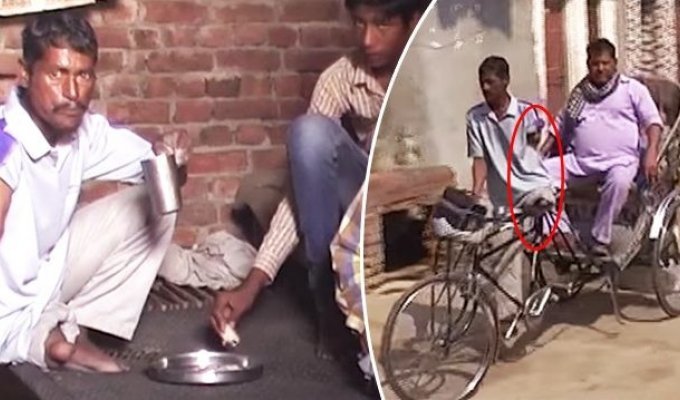 У него только одна рука и одна нога, но этот рикша проезжает каждый день по 50 км, чтобы прокормить семью (4 фото + 1 видео)