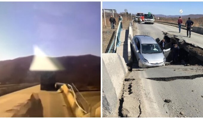 В Приморье мост рухнул прямо перед капотом автомобиля (5 фото + 2 видео)