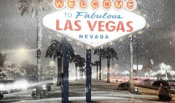 В Лас-Вегасе впервые за 50 лет пошёл снег! Необычные кадры! (7 фото)