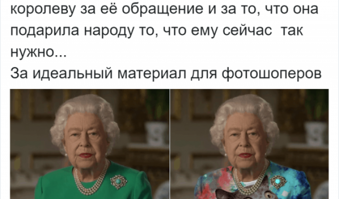 Елизавета II обратилась к нации и ее наряд вдохновил фотошоперов (11 фото + видео)