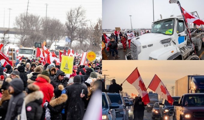 "Конвой свободы": дальнобойщики в Канаде вышли на забастовку из-за антиковидных мер (9 фото + 3 видео)