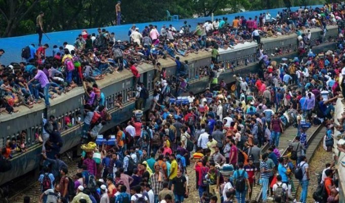 Так выглядит общественный транспорт в Бангладеш во время сезонной миграции (12 фото)