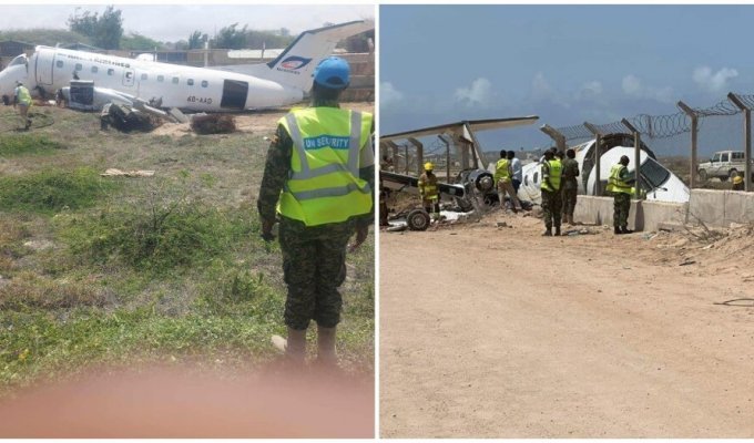 Жёсткая посадка пассажирского самолёта в Сомали попала на видео (5 фото + 1 видео)