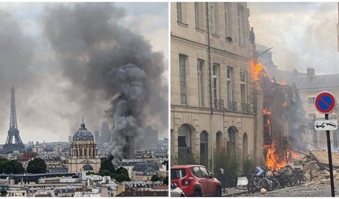 Мощный взрыв газа разрушил историческое здание в центре Парижа (2 фото + 4 видео)