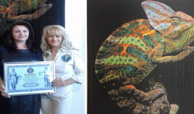 3D вышивка. Украинка установила рекорд "хамелеоном" из 748 оттенков цветного бисера